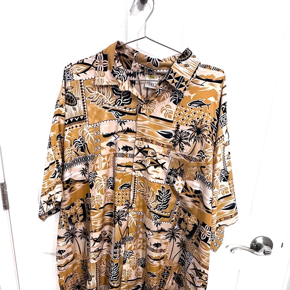 Tan and Black Casual Button Down Shirt with Camouflage Design